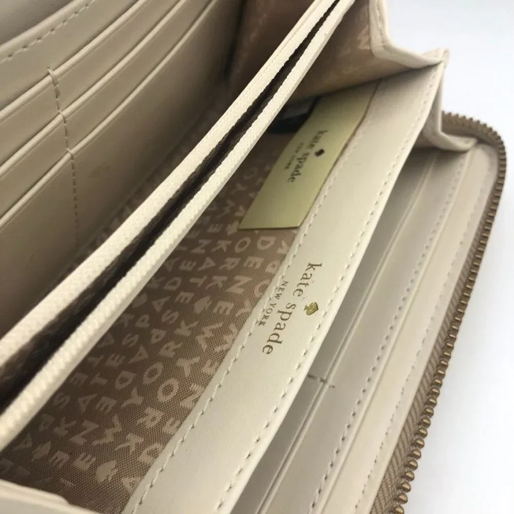 Kate‎ Spade Womens Wallet Zip Around Shiny Metallic Gold Heart Print Accessory